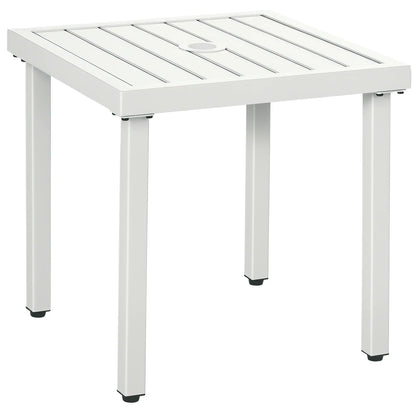 Outdoor Side Table, Patio End Table with Umbrella Hole, White