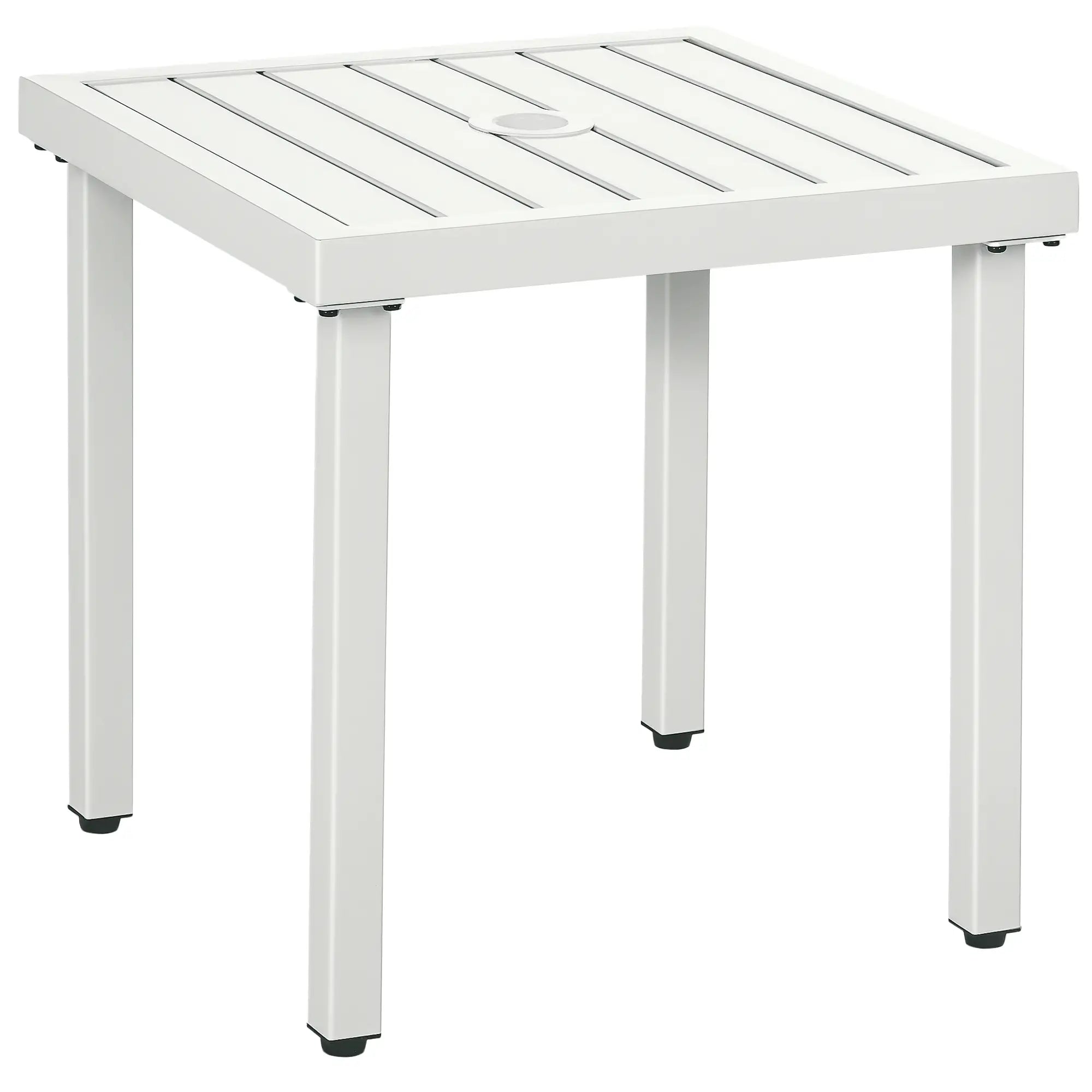 Patio Side Table With Umbrella Hole, Steel Frame, White Patio Side Tables White at Gallery Canada