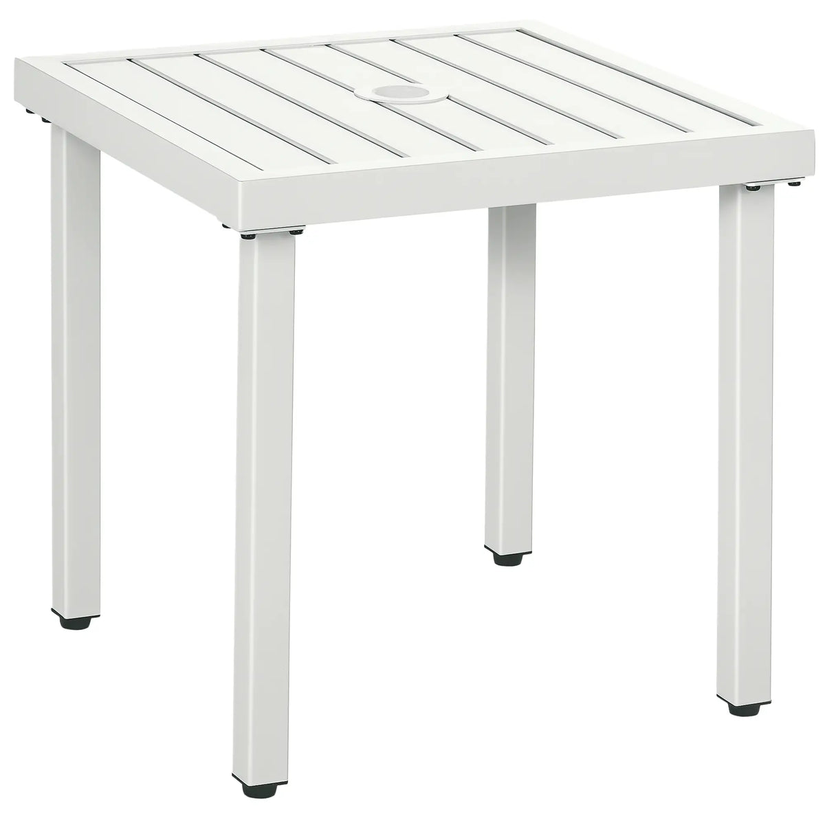 Patio Side Table With Umbrella Hole, Steel Frame, White Patio Side Tables White at Gallery Canada