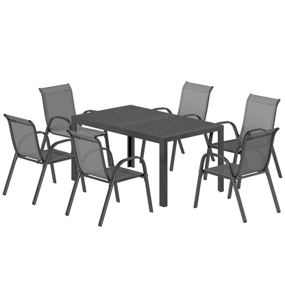 7-Piece Outdoor Dining Set, Rectangular Table, Stackable Chairs, Light Grey Outdoor Dining Sets Light Grey, Black at Gallery Canada