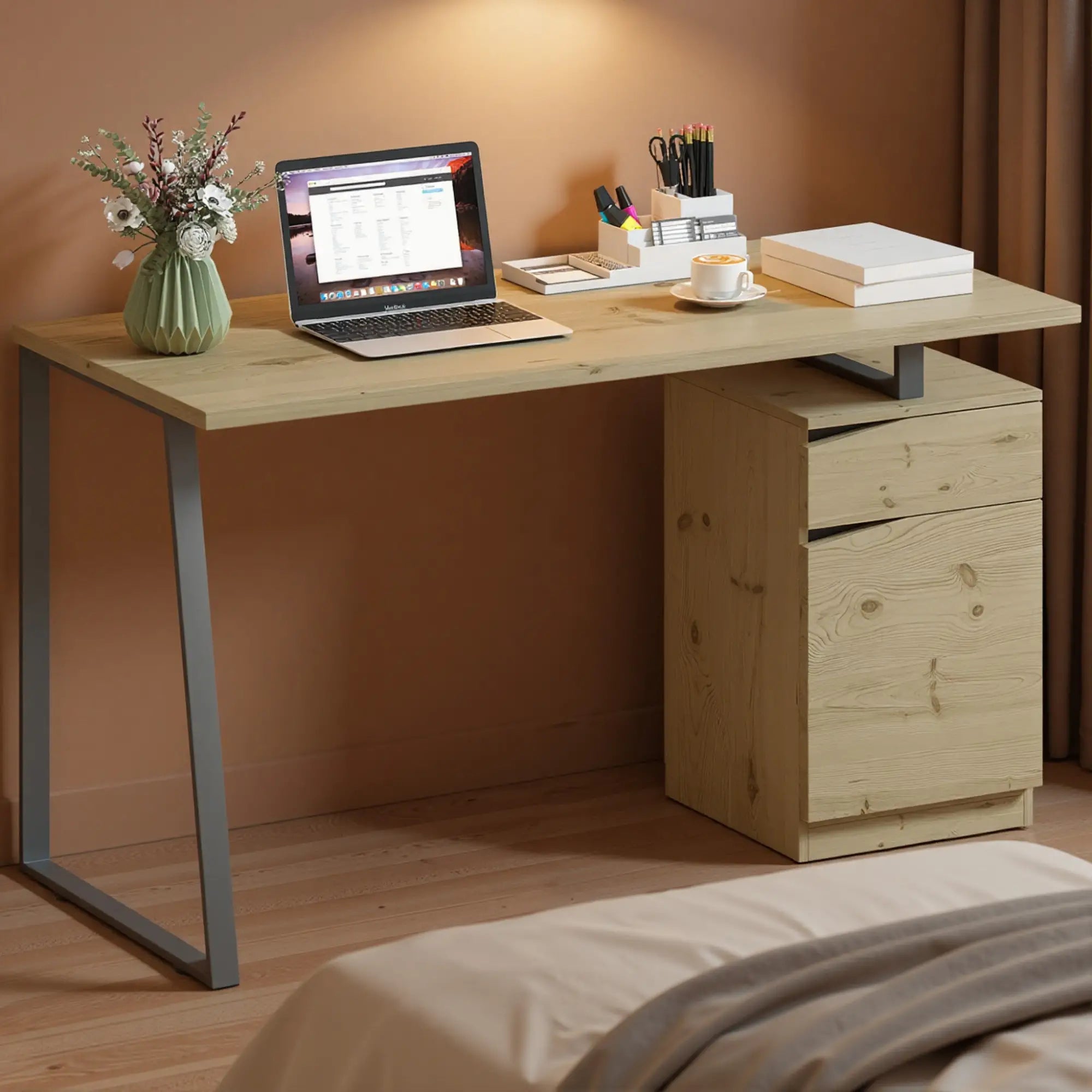 53 Inch Computer Desk, Writing Table with Cabinet, Drawer, Adjustable Shelf Office Desks & Work Stations at Gallery Canada