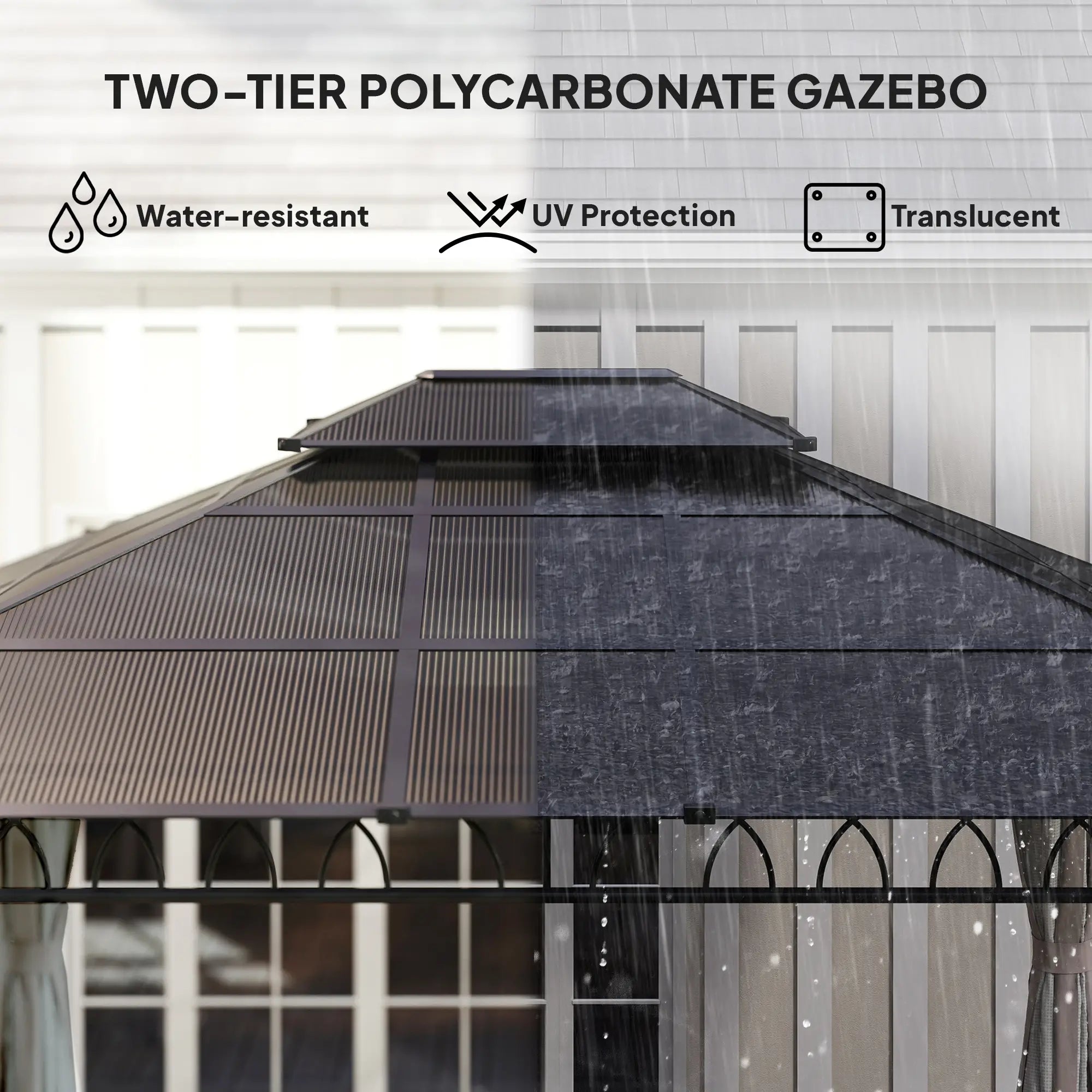 10' x 12' Outdoor Gazebo, Double Roof Hardtop, Polycarbonate Roof, Steel Frame Gazebos at Gallery Canada