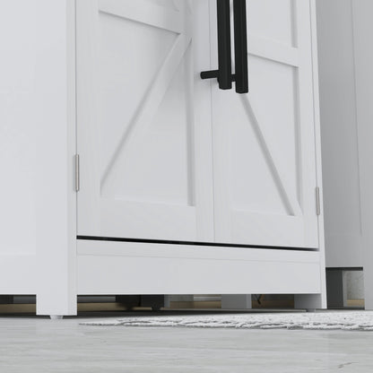 Farmhouse Pedestal Sink Cabinet, Bathroom Storage with 2 Barn Doors, Adjustable Shelf, White Bathroom Cabinets at Gallery Canada