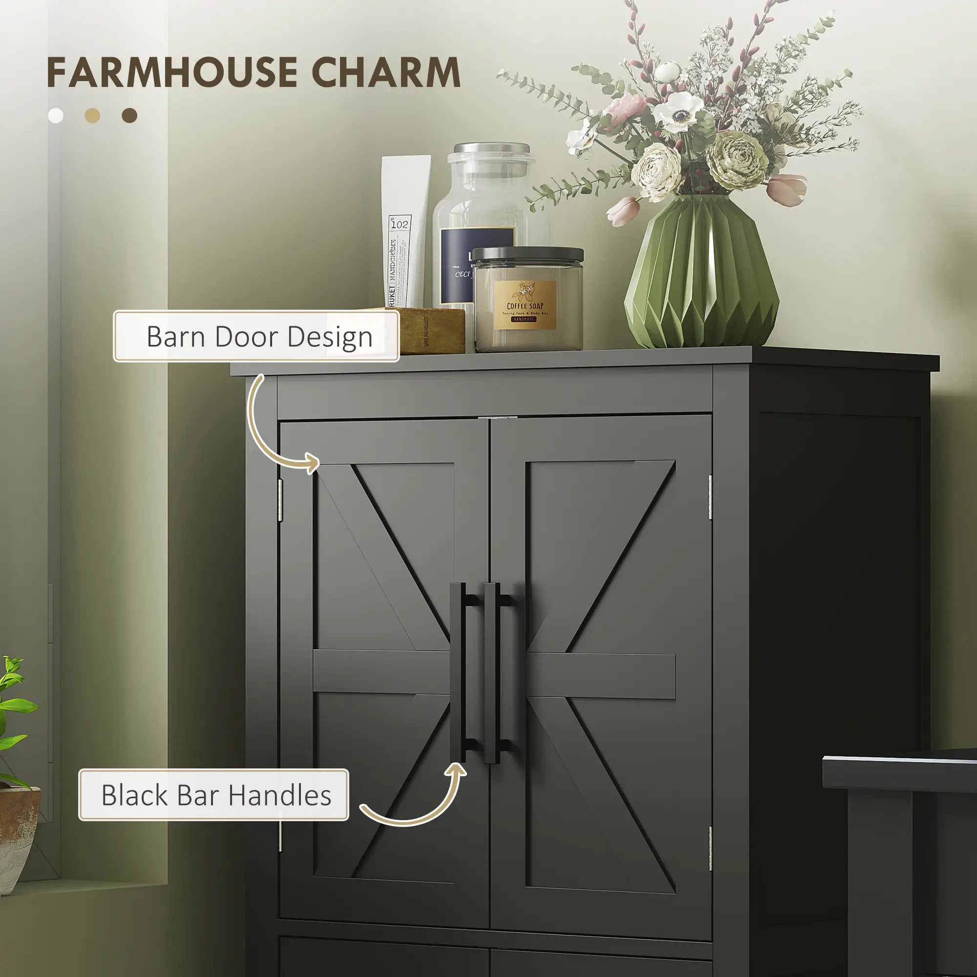 Farmhouse Bathroom Storage Cabinet, Barn Doors, Adjustable Shelf, Black Bathroom Cabinets at Gallery Canada