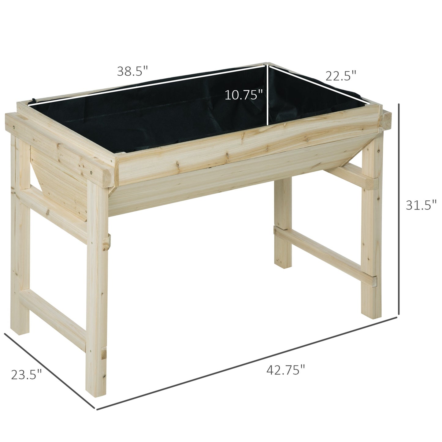 43" x 24" Raised Garden Bed, Wooden Elevated Planter Box with Non-Woven Fabric for Vegetable, Flower, Herb in Patio, Backyard and Balcony, Natural - Gallery Canada