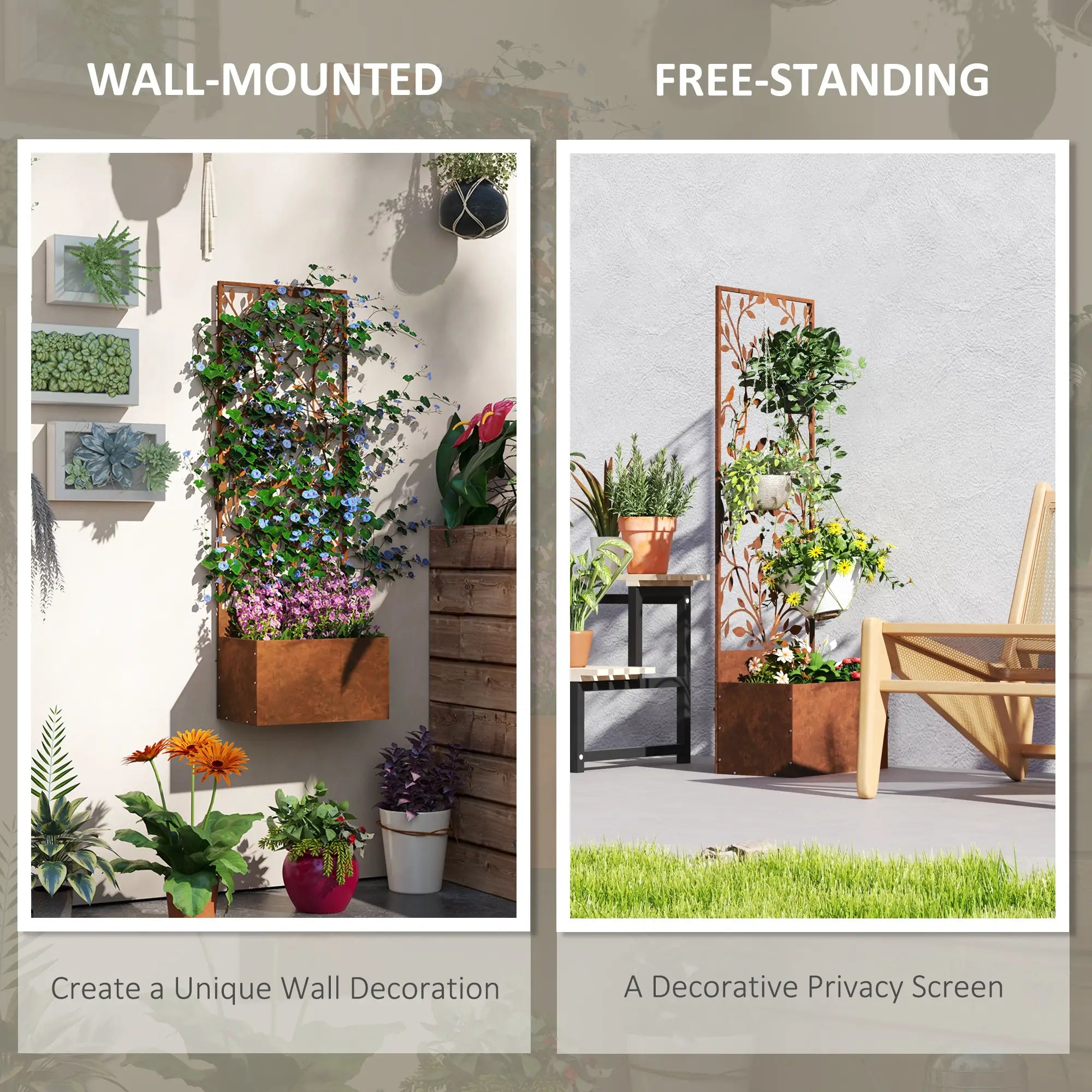 Raised Garden Bed with Privacy Screen, Metal Planter Box, Trellis, Brown Raised Garden Beds at Gallery Canada