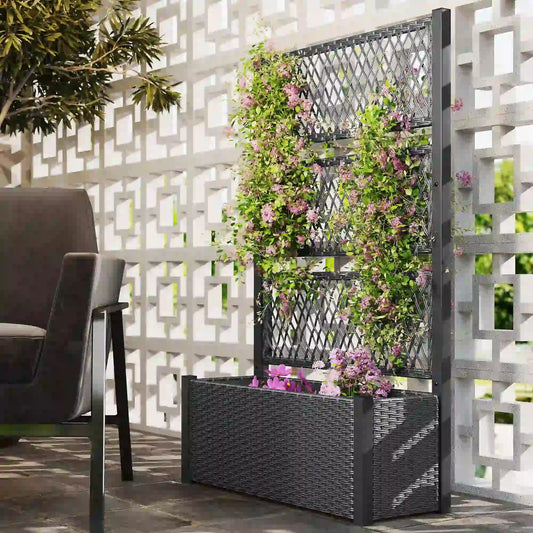 Wicker Outdoor Planter With Trellis, 58", Dark Grey Raised Garden Beds Dark Grey, Black at Gallery Canada
