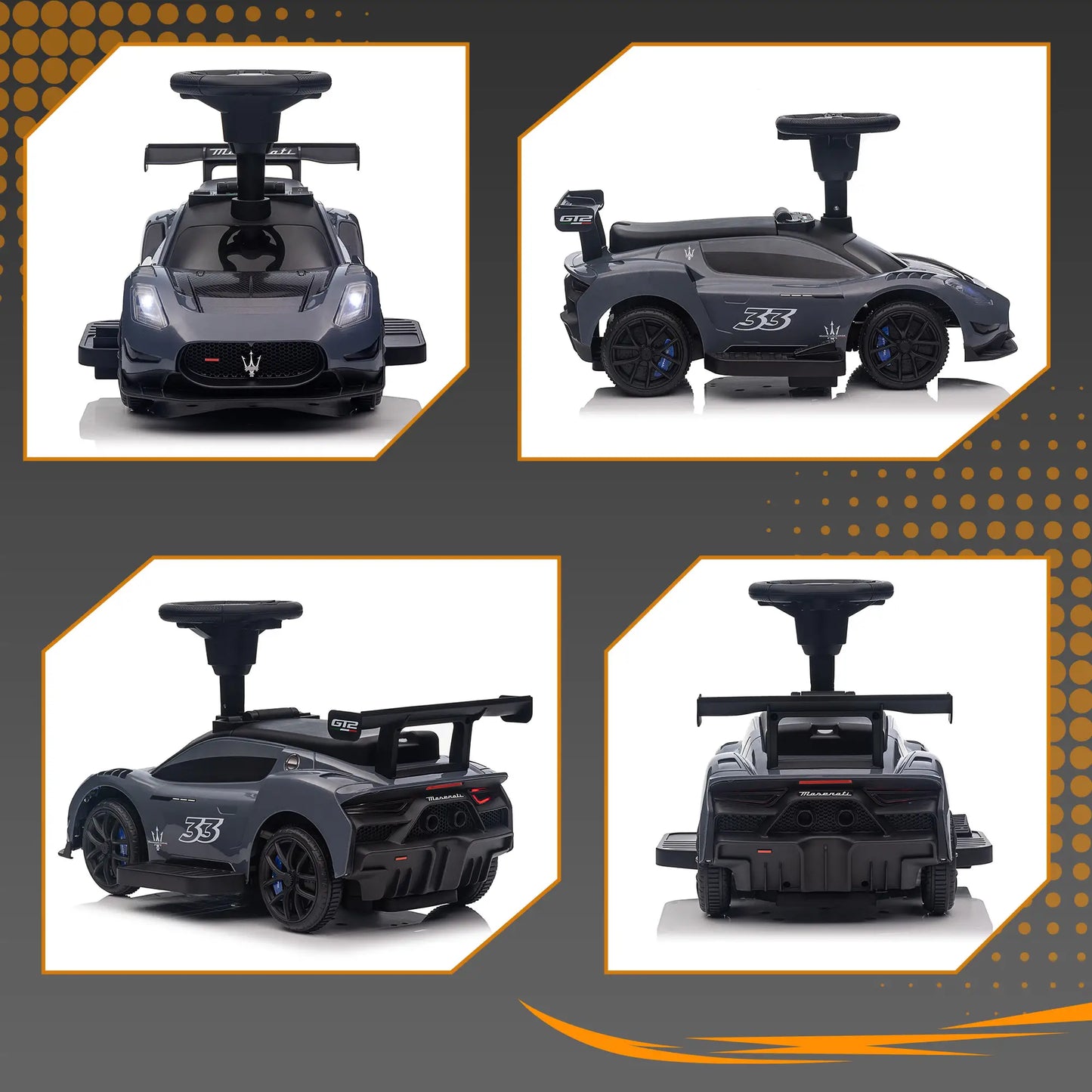 6V Maserati GT2 Licensed Electric Car for Kids, Grey Electric Toy Cars at Gallery Canada