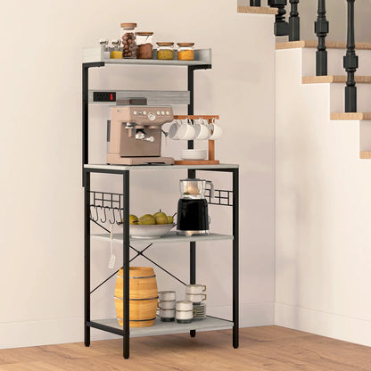 Kitchen Baker's Rack with Power Outlet, Adjustable Shelves, Distressed Grey, Grey Bar Cabinets at Gallery Canada