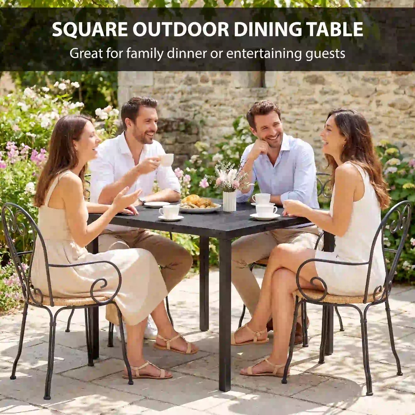 Outdoor Dining Table For 4, Square HDPE Patio Table With Metal Legs, Black Patio Dining Tables at Gallery Canada