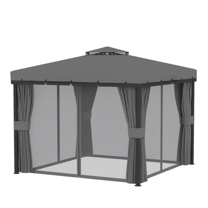 10' x 10' 2-Tier Gazebo, Zippered Mesh Sidewalls, Aluminum Frame, Light Grey Gazebos Light Grey at Gallery Canada