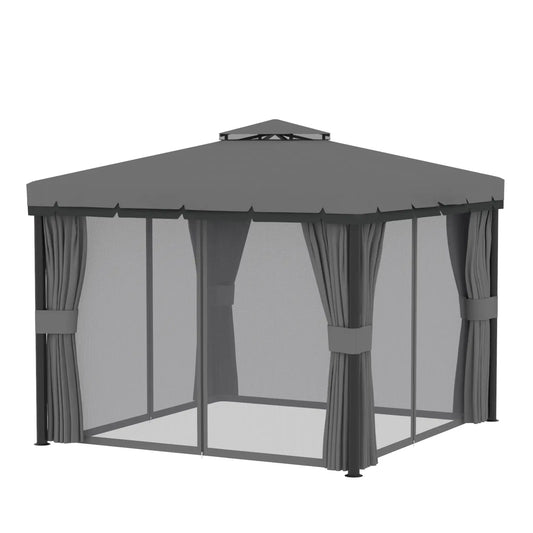 10' x 10' 2-Tier Gazebo, Zippered Mesh Sidewalls, Aluminum Frame, Light Grey Gazebos Light Grey at Gallery Canada