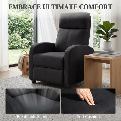 Manual Fabric Recliner Chair, Single Sofa with Padded Seat, Black Single Sofas at Gallery Canada
