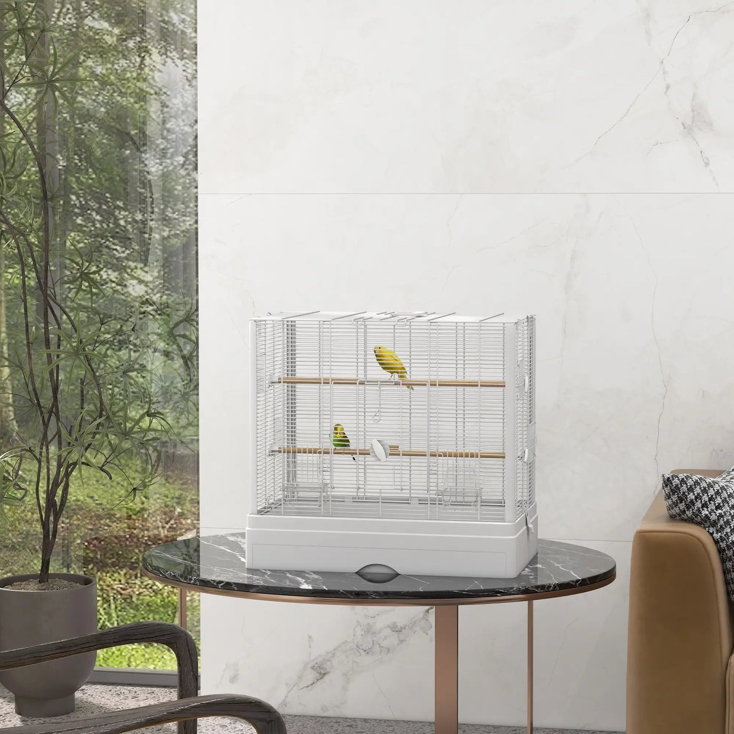 22" Bird Cage for Budgies, Finches, Canaries, Wooden Stand, White Bird Cages at Gallery Canada