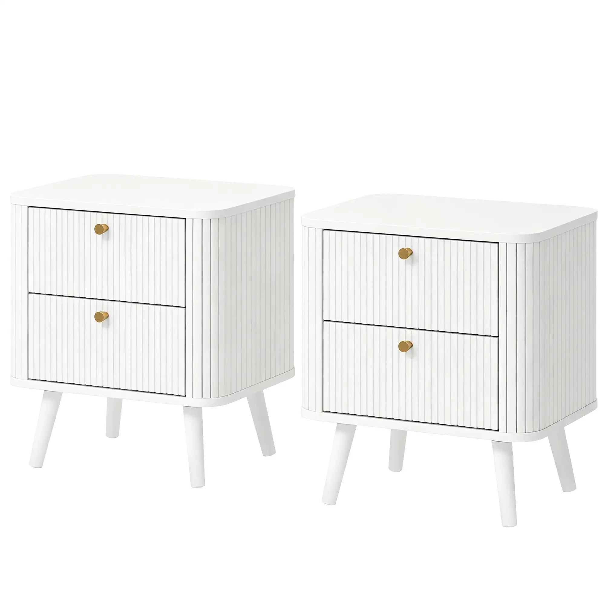 Nightstand Set of 2, White Wood Grain, 2 Drawers Bedside Tables White Wood Grain at Gallery Canada