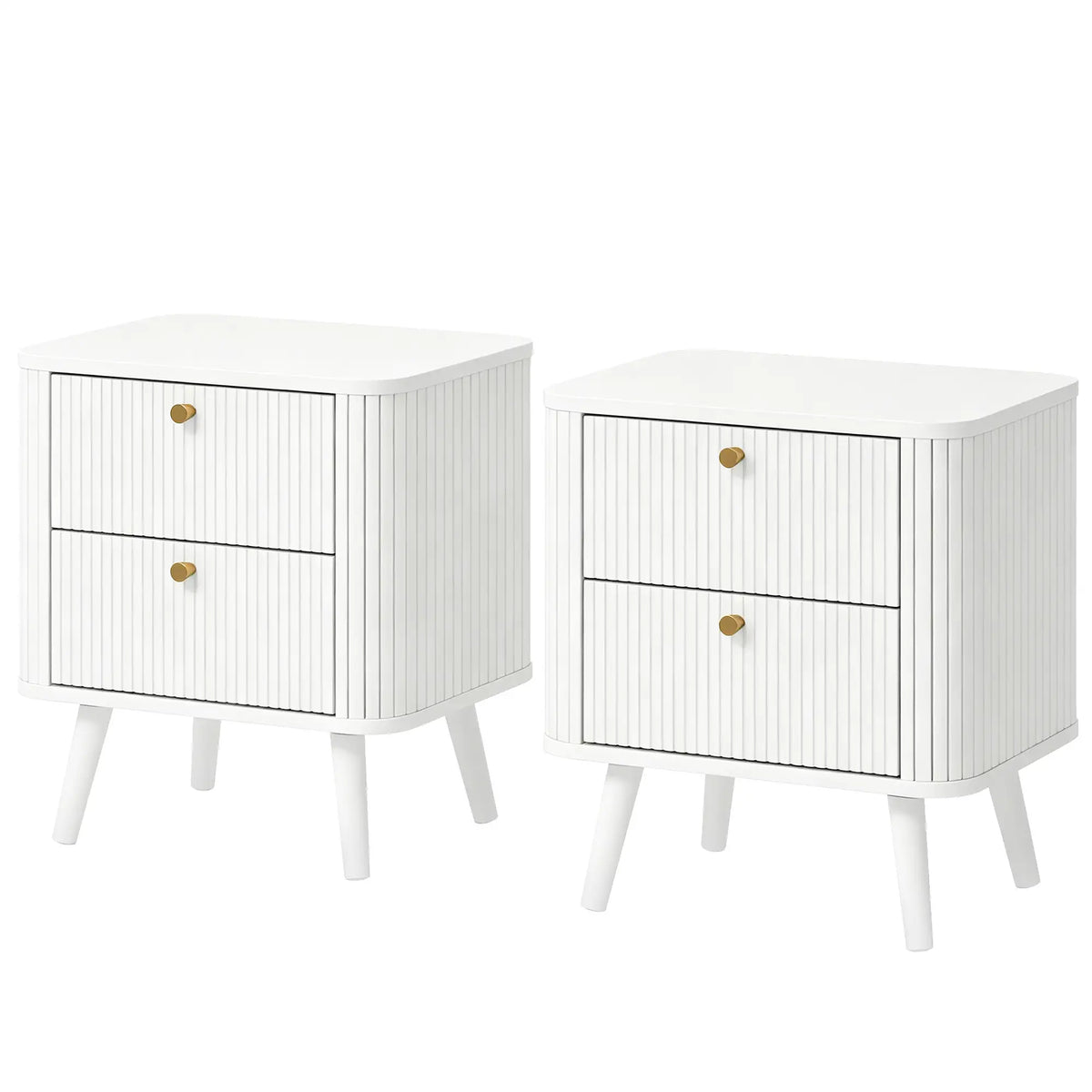 Nightstand Set of 2, White Wood Grain, 2 Drawers Bedside Tables White Wood Grain at Gallery Canada