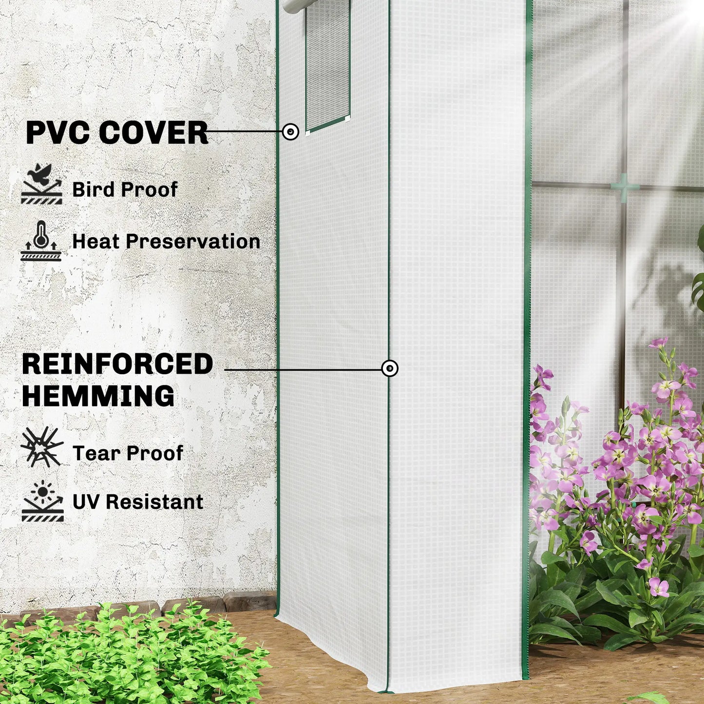 Walk-In Tomato Greenhouse, Lean-To, Reinforced PE Cover, Roll-Up Door, Mesh Windows, White Greenhouses at Gallery Canada