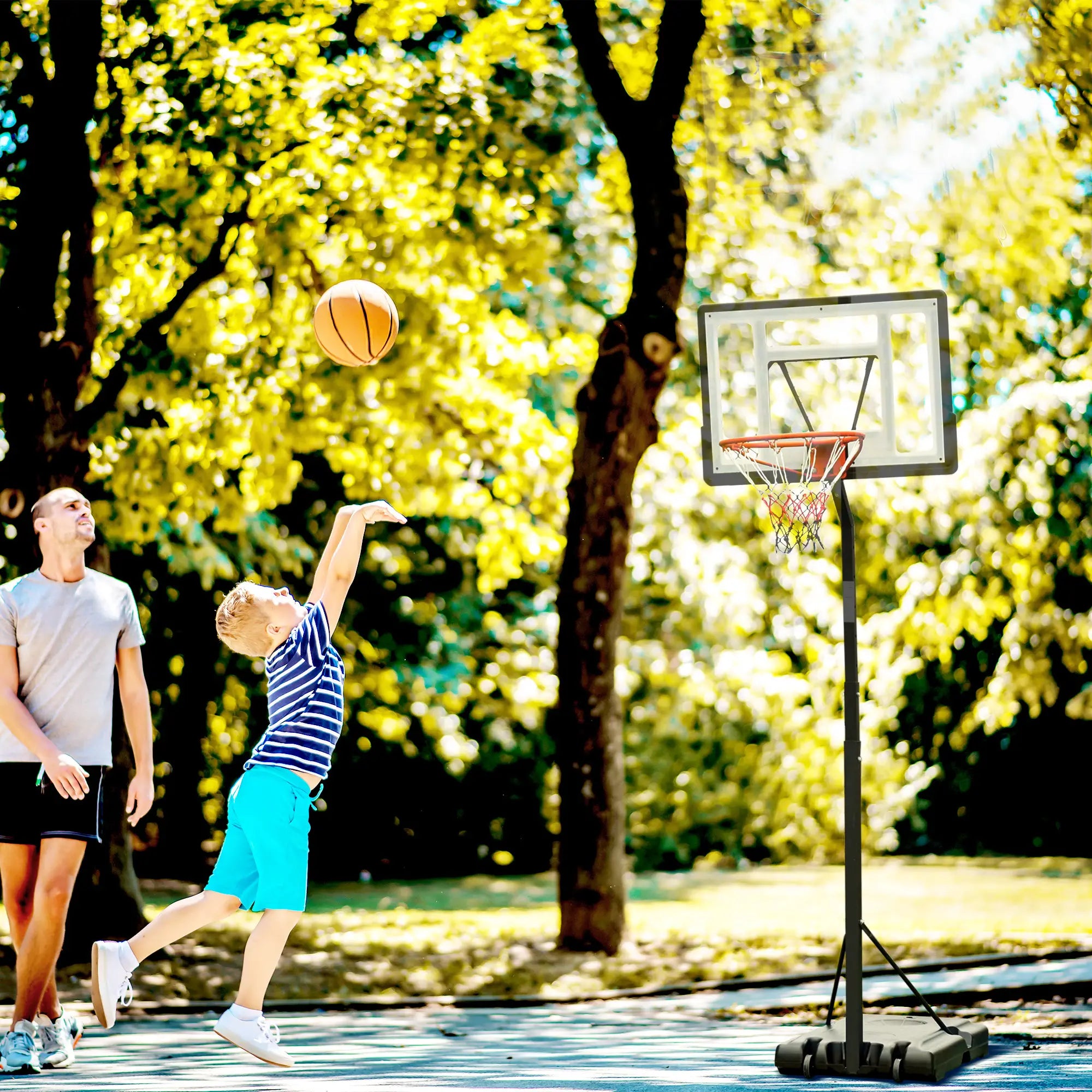 Portable Basketball Hoop Stand with Wheels, Height Adjustable 8FT-10FT, Black Basketball at Gallery Canada