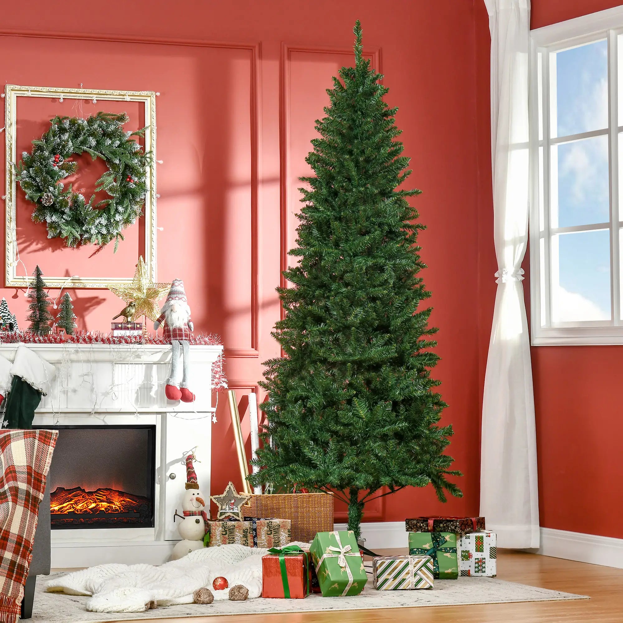 6.9ft Artificial Christmas Tree, Metal Stand, Spruce Tips, Green Artificial Christmas Trees at Gallery Canada