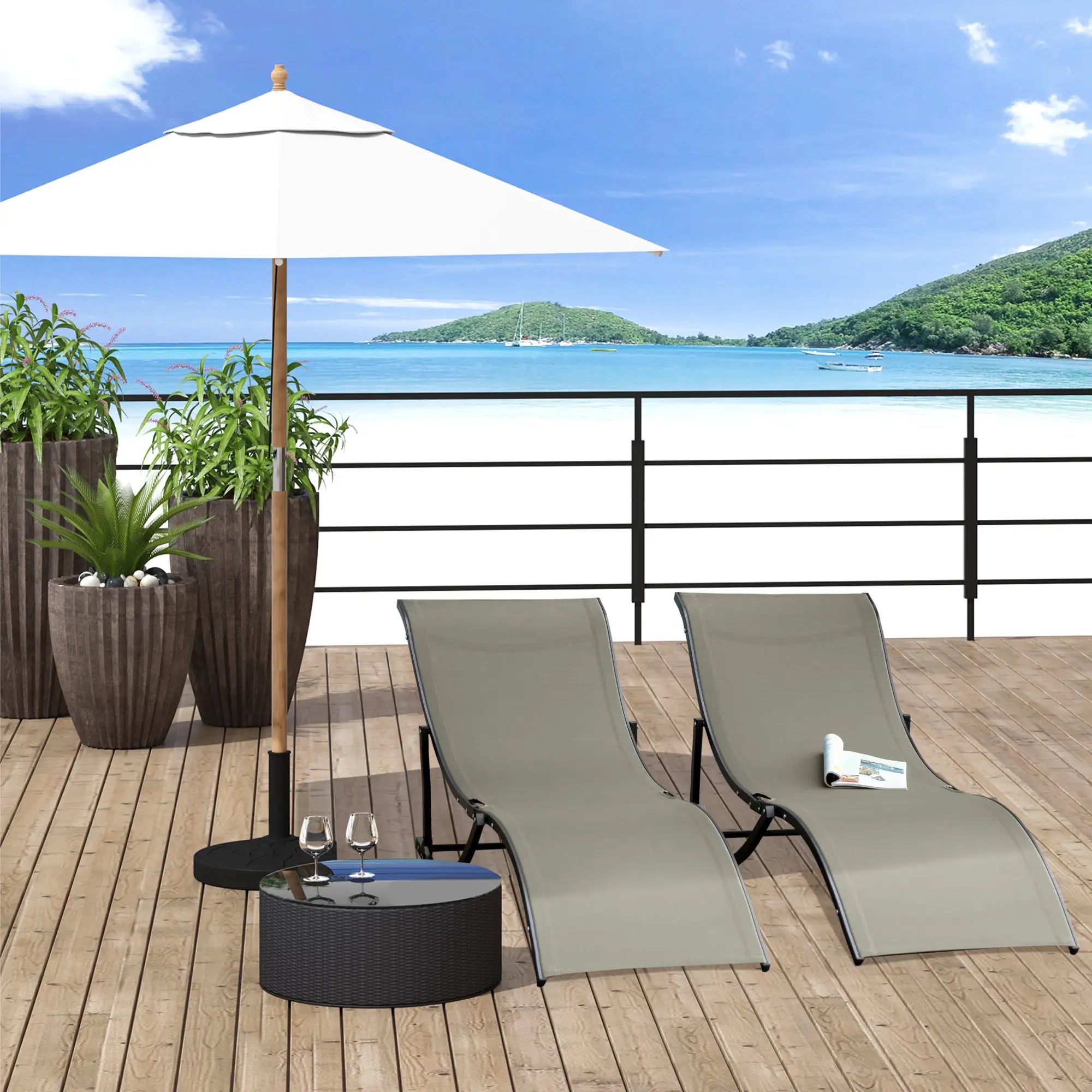 Foldable Pool Chaise Lounge Set of 2, 264lbs Capacity, Light Grey Lounger Chairs at Gallery Canada