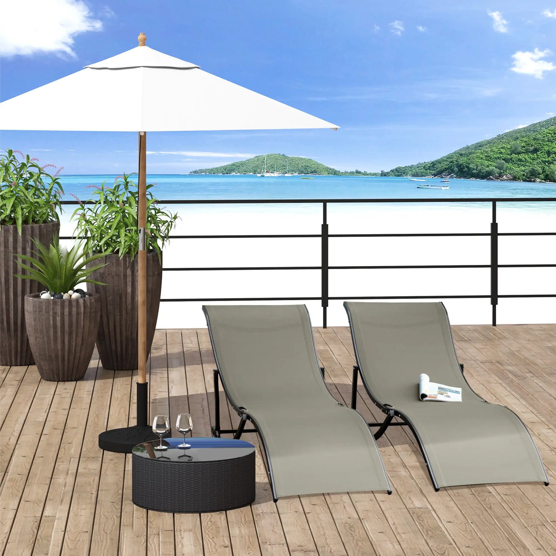 Foldable Pool Chaise Lounge Set of 2, 264lbs Capacity, Light Grey Lounger Chairs at Gallery Canada