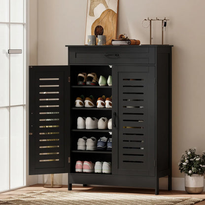 Shoe Cabinet With Louvered Doors, Drawer, Adjustable Shelves, Black Shoe Storage Cabinets & Racks at Gallery Canada