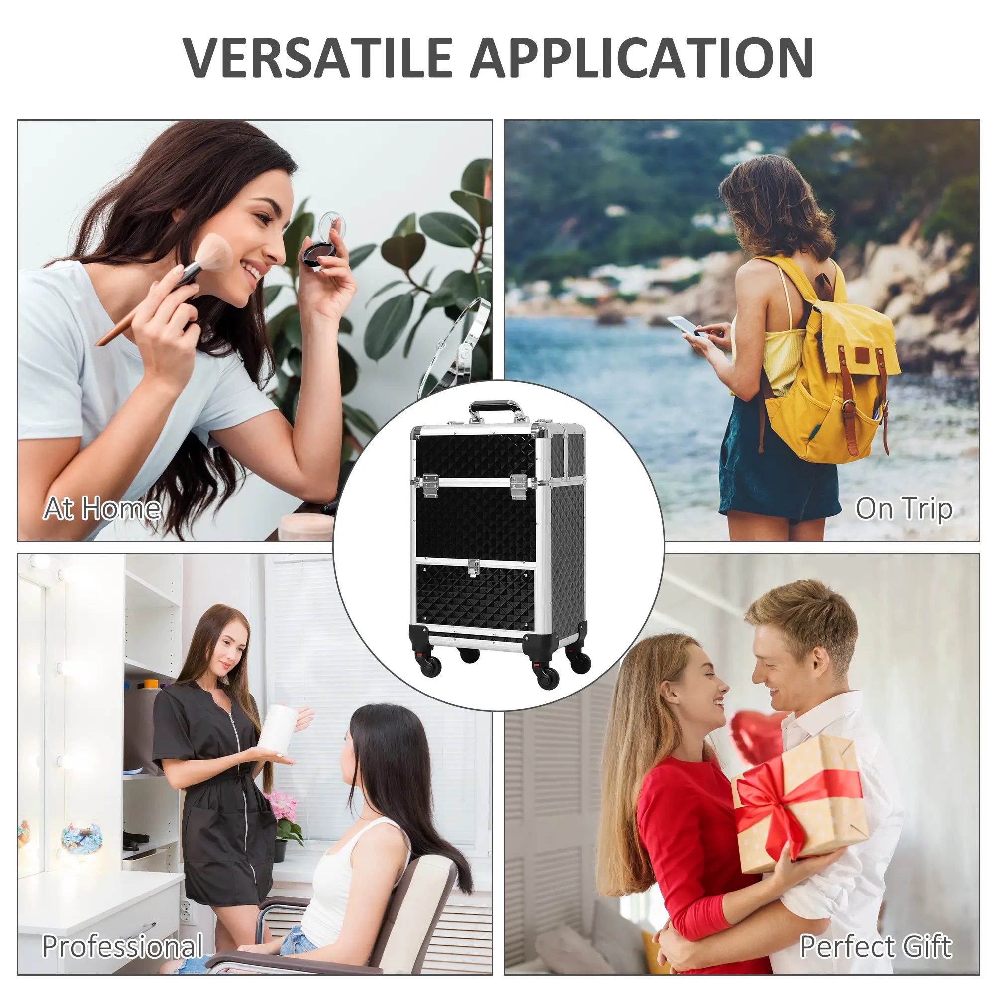 Portable Aluminum Makeup Train Case, Rolling Cosmetic Organizer, 4 Wheels, Black Makeup Cases at Gallery Canada