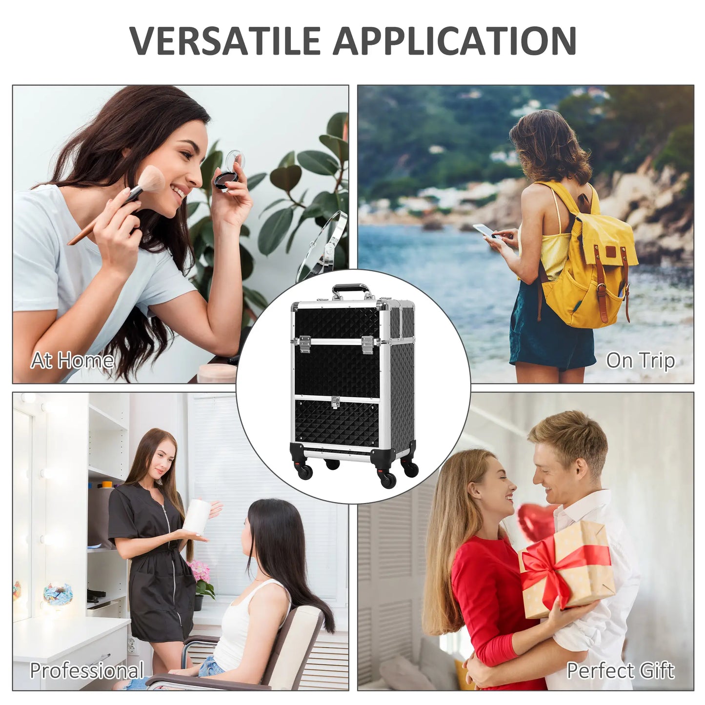 Portable Aluminum Makeup Train Case, Rolling Cosmetic Organizer, 4 Wheels, Black Makeup Cases at Gallery Canada