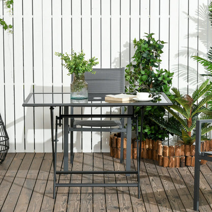 Foldable Outdoor Dining Table, Umbrella Hole, Glass Top, Metal Frame, Black Patio Side Tables at Gallery Canada