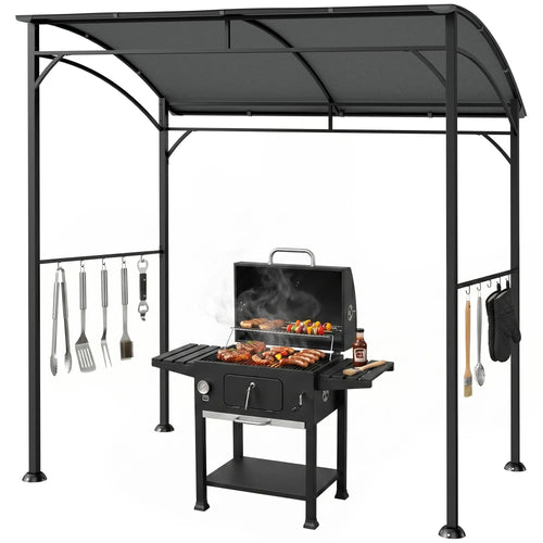 7' x 5' Charcoal Grey Garden Grill Canopy, BBQ Gazebo Tent With Steel Frame, Charcoal Grey