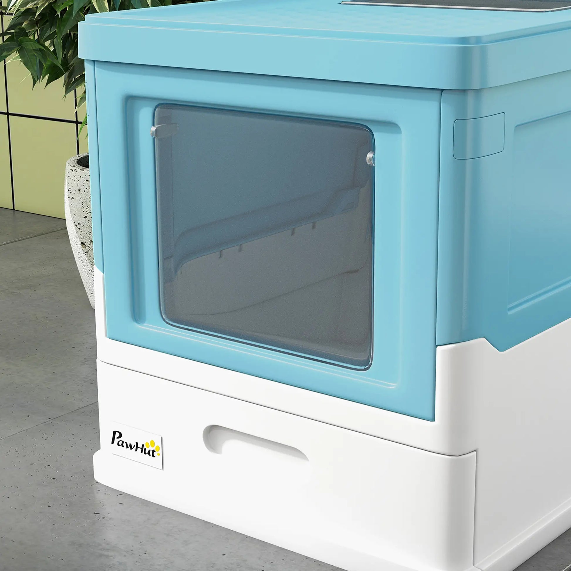 Top Entry Enclosed Kitty Litter Box with Scoop, Tray, Blue Cat Litter Box Enclosures at Gallery Canada