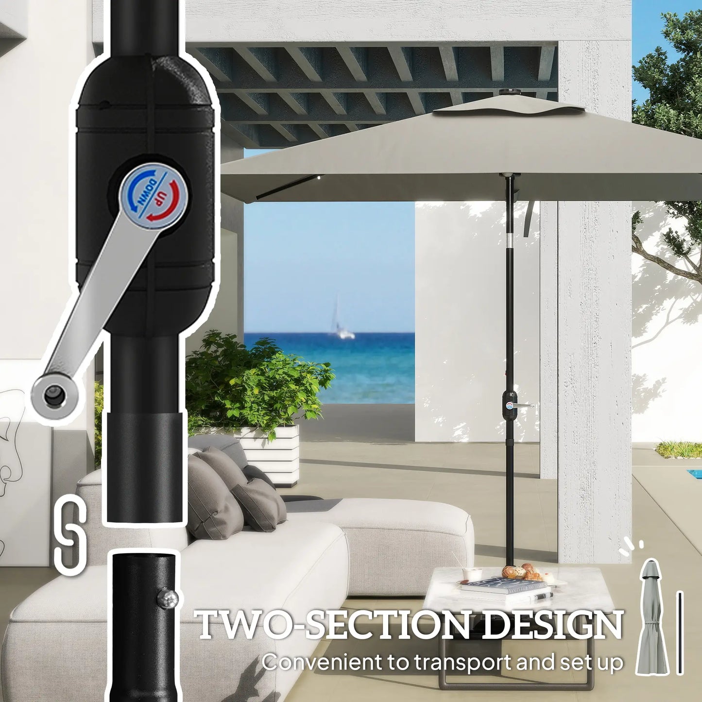 Patio Umbrella with 22 LED Solar Lights, Tilt, Light Grey Sun Umbrellas at Gallery Canada