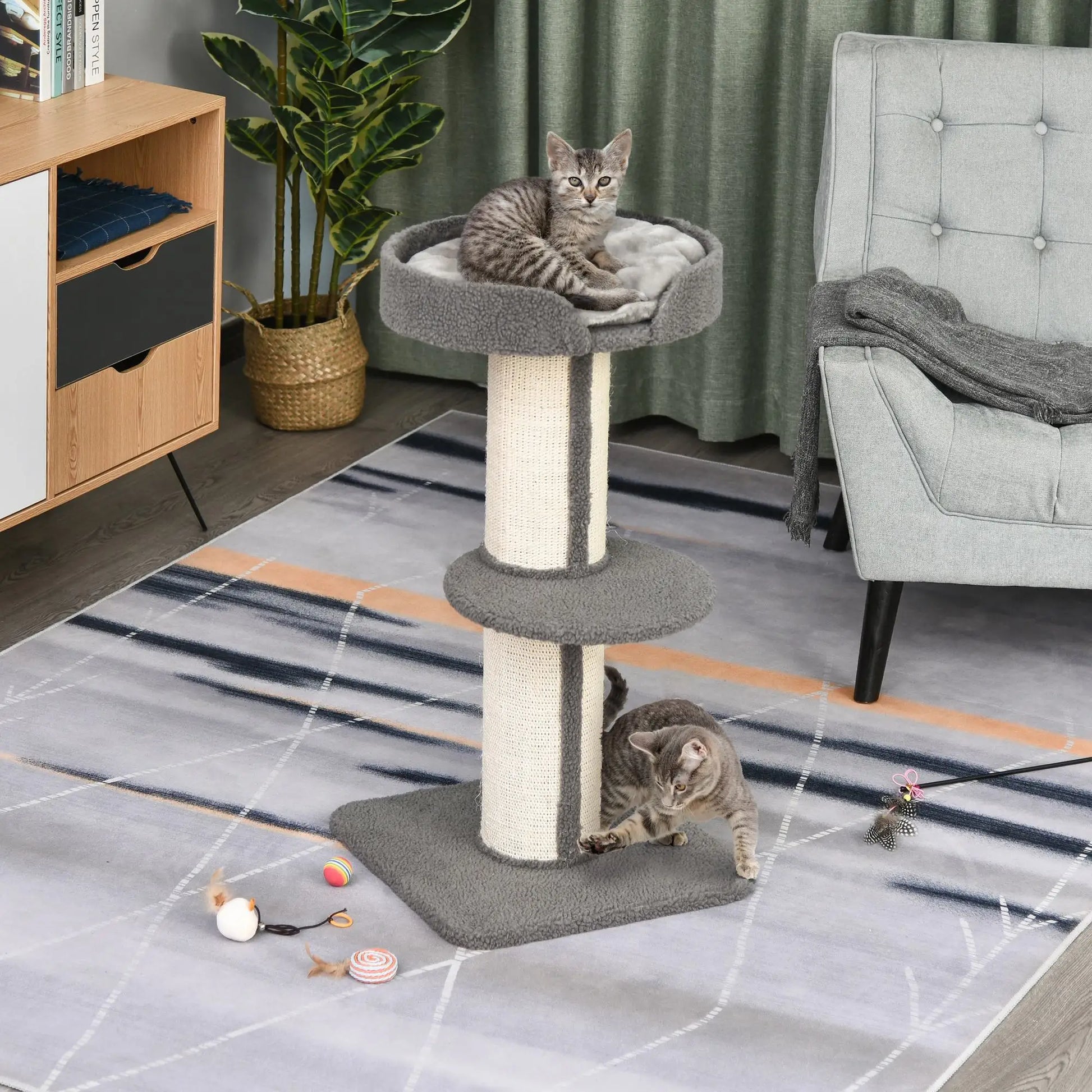 Cat Tree with Scratching Post, Bed, Cushion, Perch, 18" x 18" x 36", Grey Cat Towers at Gallery Canada