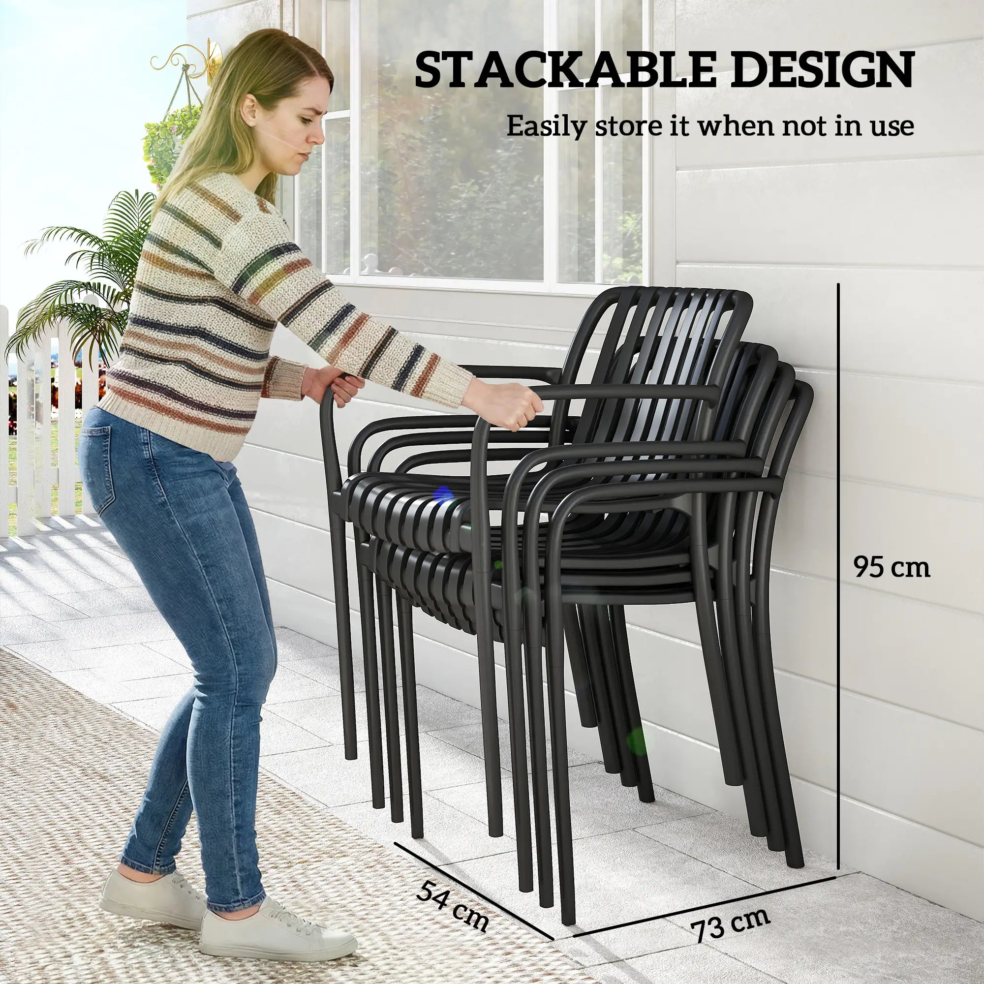 Stackable Patio Chairs Set of 4, Outdoor Dining, Black Patio Chairs at Gallery Canada
