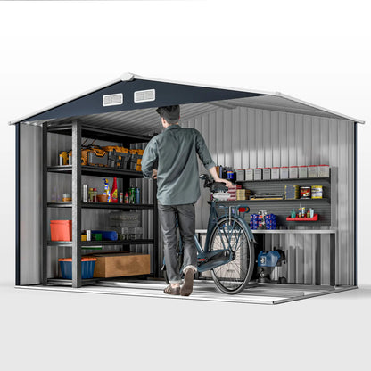 9.1'x6.4'x6.3' Garden Storage Shed, Foundation Kit, Metal Tool House, Double Doors, Dark Grey Sheds at Gallery Canada