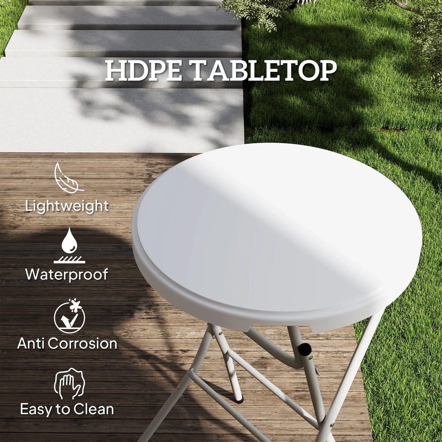 31.5" Bar Height Patio Table, Outdoor Folding Table, HDPE Top, Locking Steel Legs, White Patio Dinning Tables at Gallery Canada