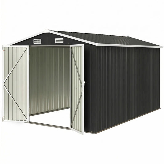 10' x 10' Metal Shed, Heavy Duty Outdoor Storage, Dark Grey Sheds Dark Grey at Gallery Canada