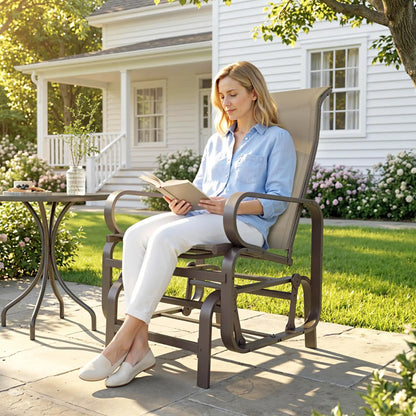 Patio Glider Chair, Breathable Mesh Fabric, Brown Outdoor Gliders at Gallery Canada