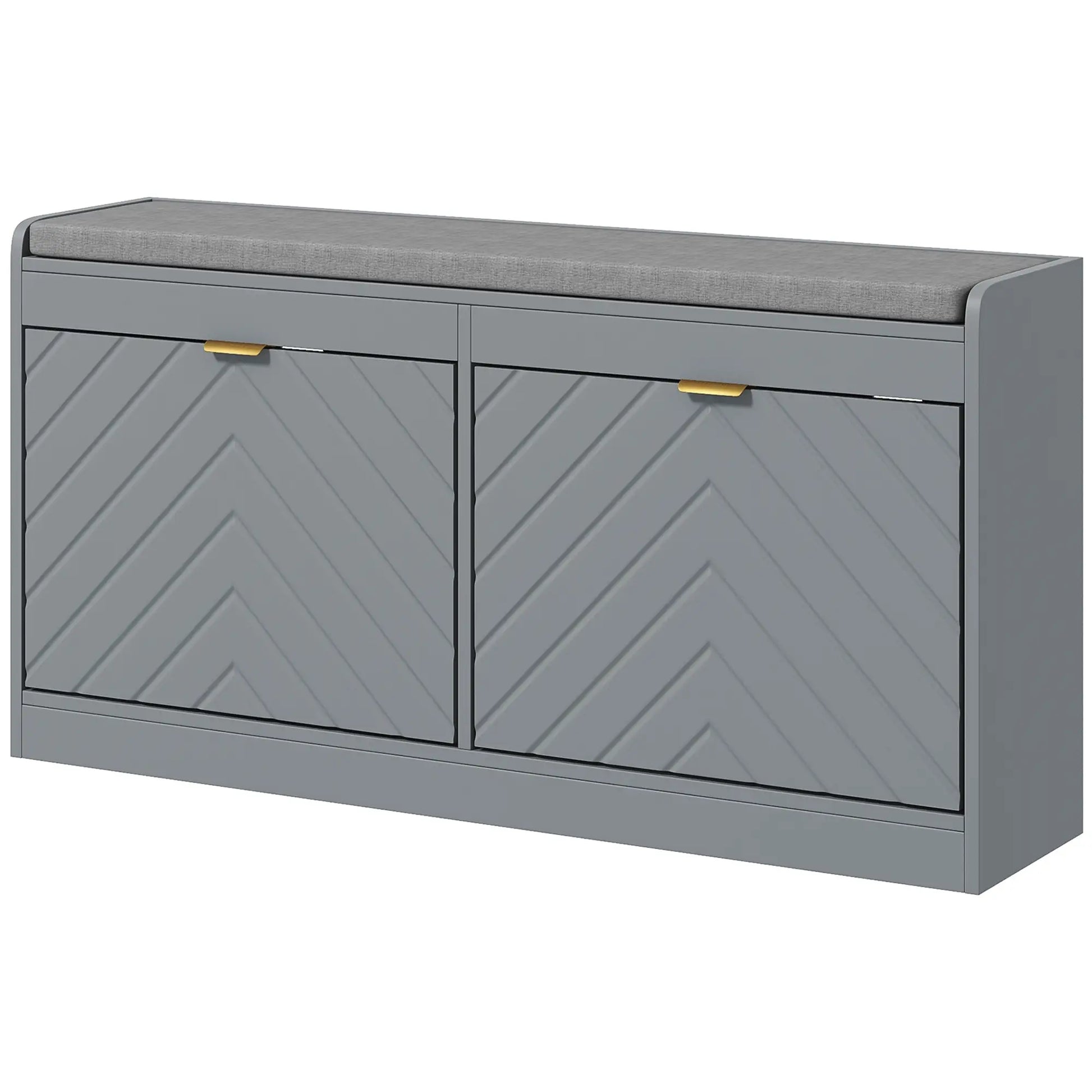 Shoe Storage with Seat, Upholstered Hallway Bench, Shoe Bench with 2 Flip Drawers and 4 Vents for 8 Pairs of Shoes Shoe Storage Cabinets & Racks Grey at Gallery Canada