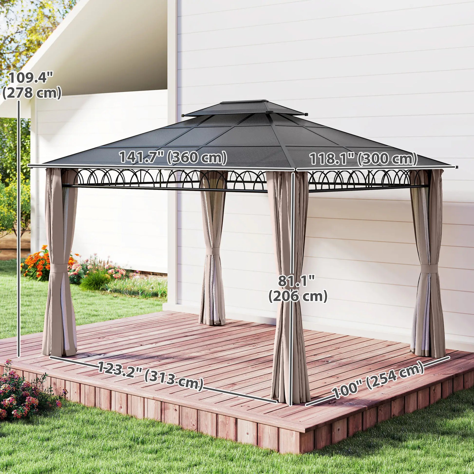 10' x 12' Hardtop Gazebo, Polycarbonate Roof, Steel Frame, Khaki Gazebos at Gallery Canada