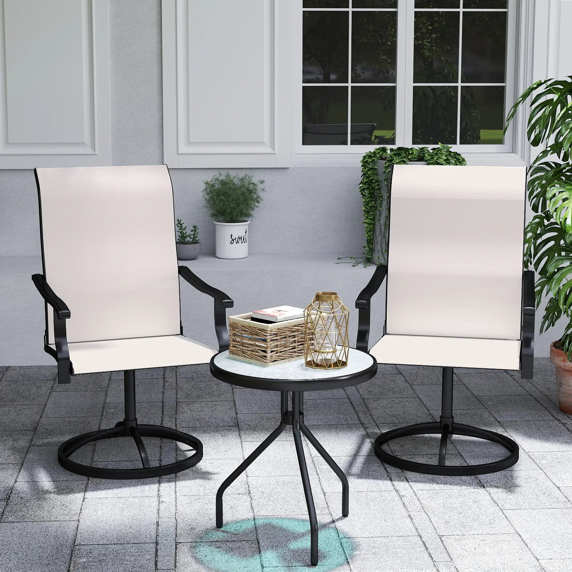 Outdoor Swivel Dining Chairs Set Of 2, High Back All Weather Mesh, White Bistro Sets at Gallery Canada