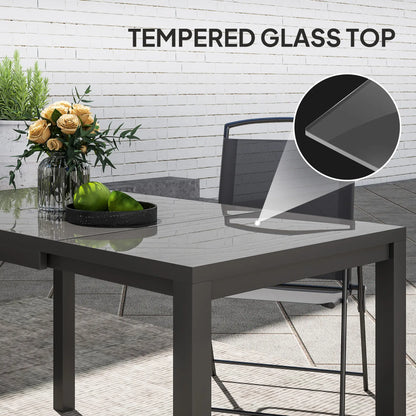 Adjustable Outdoor Dining Table, 33.5"-49.2", Tempered Glass Top, Metal Frame, Dark Grey Patio Dining Tables at Gallery Canada