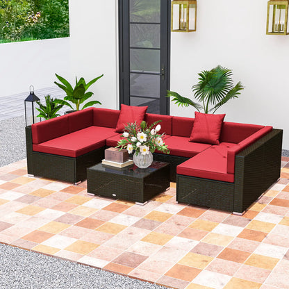 7-Piece Garden Wicker Sectional Set, Patio Sofa, Wine Red Patio Furniture Sets at Gallery Canada