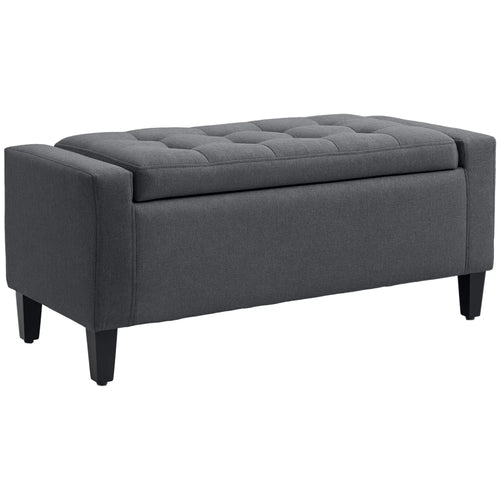 Storage Ottoman Bench, Linen Upholstered, Tufted Design