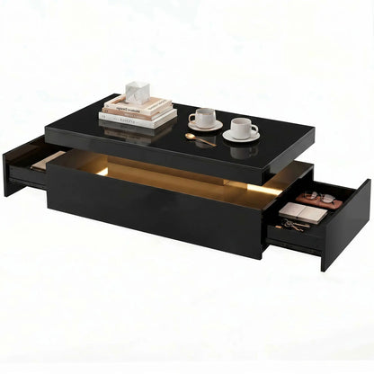 2-Tier LED Coffee Table With Storage, Black Coffee Tables High Gloss Black at Gallery Canada