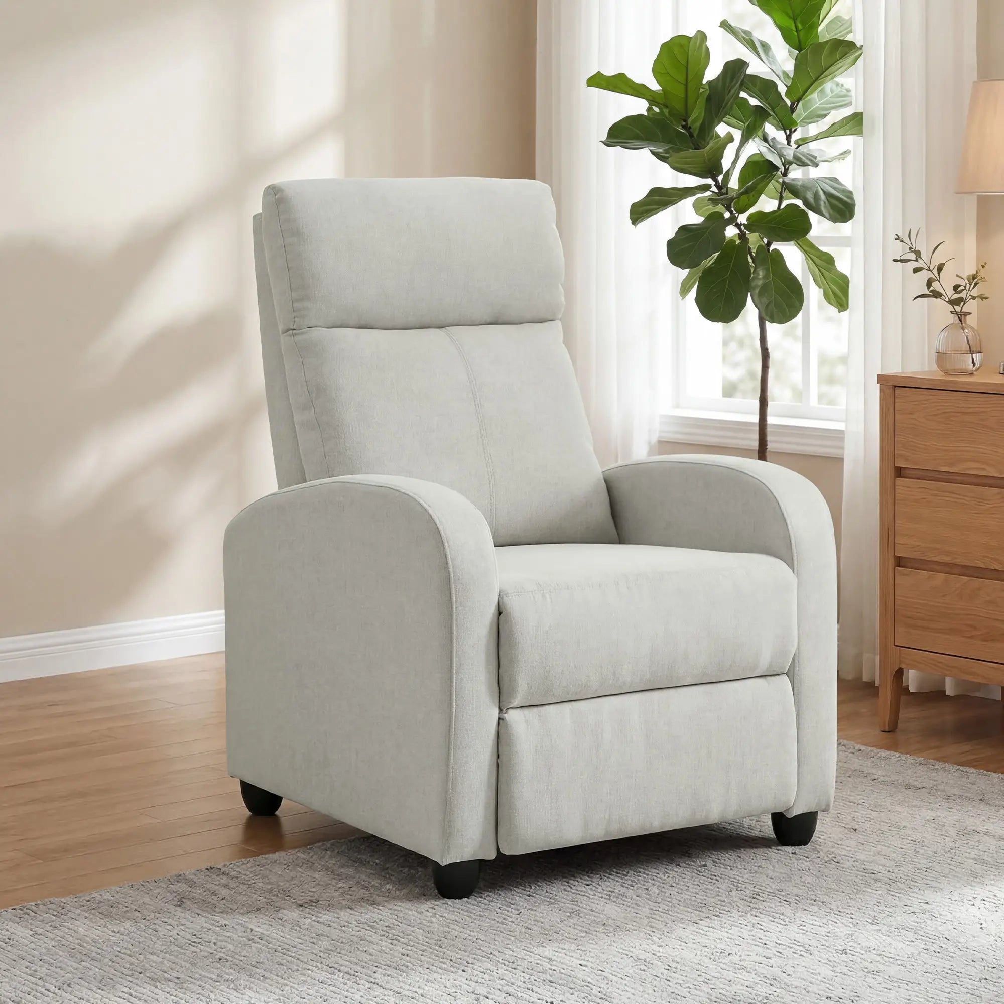 Fabric Recliner Chair, Manual Reclining Sofa, Padded Seat, Cream White Single Sofas at Gallery Canada