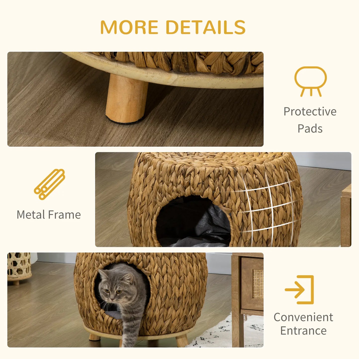 Wicker Cat Bed, Washable Cushion, Rattan Kitten Bed, Light Brown Cat Houses at Gallery Canada