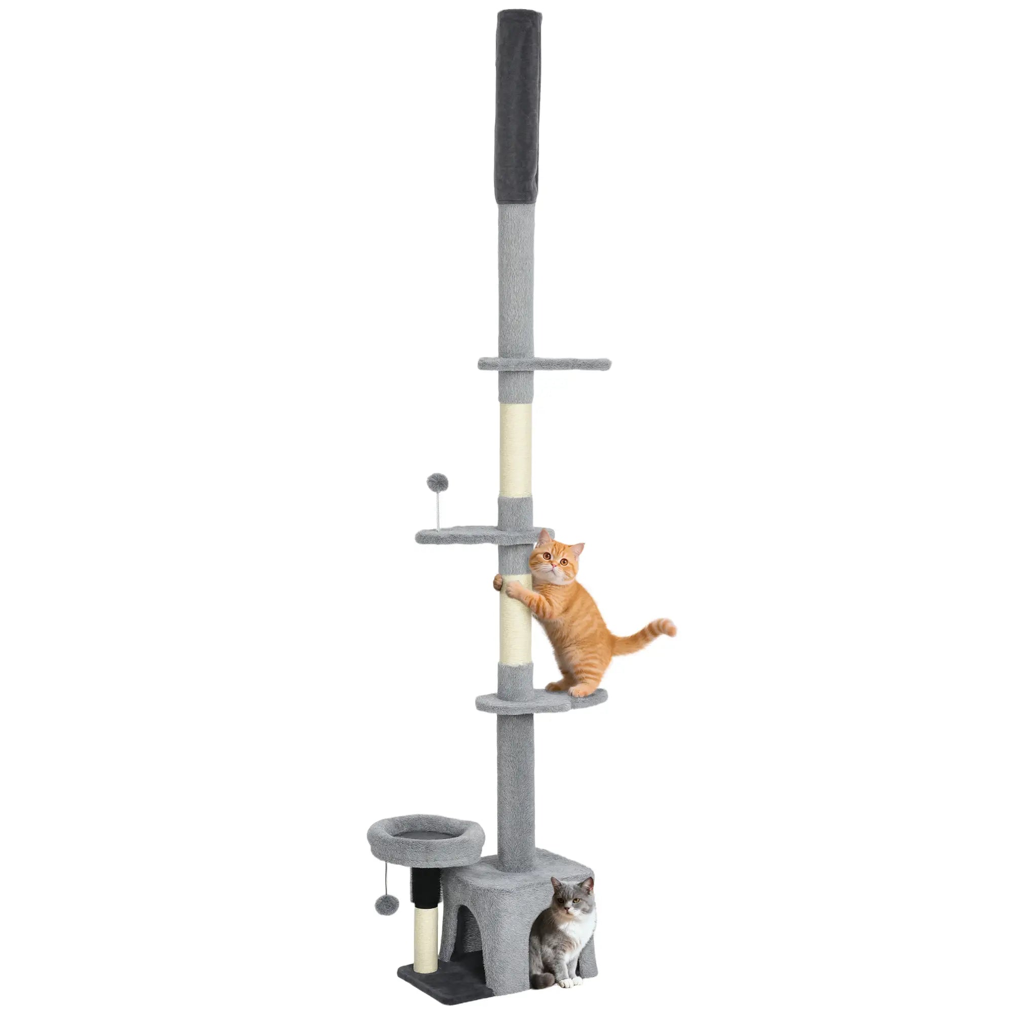 Floor to Ceiling Cat Tree, 4 Tiers, Adjustable Height 87-100
