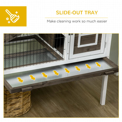 Rabbit Hutch Dual Height Bunny House, Slide Out Tray, White Coffee, White Rabbit Hutch at Gallery Canada
