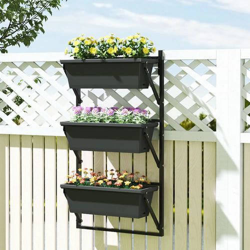 3-Tier Wall Planter Box, 3 Pots, Vertical Outdoor, Dark Grey